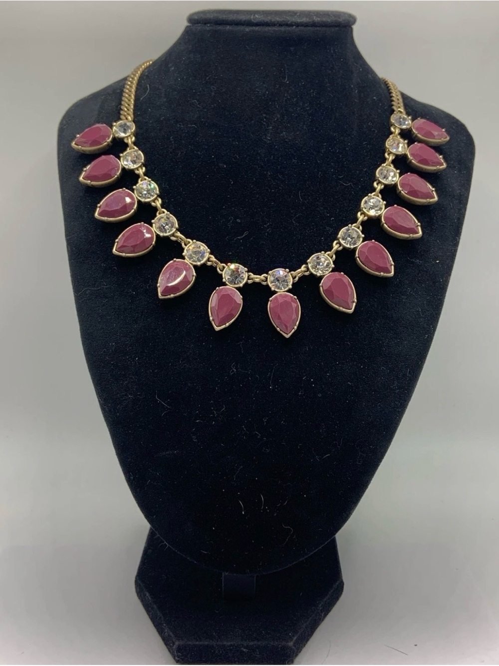 J. Crew Gold-Tone Necklace with Berry Teardrops and Clear Crystals